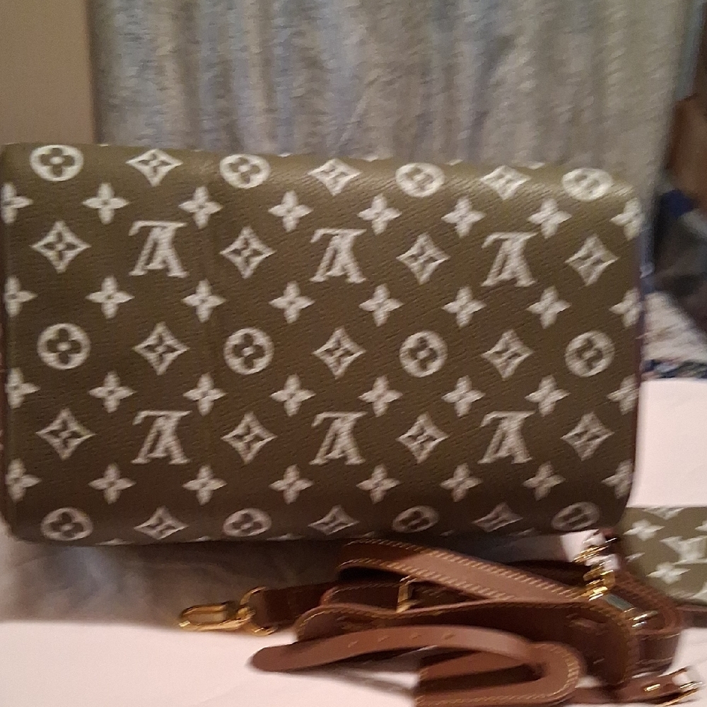 Source Unknown Olive Monogram Satchel Set - image 8